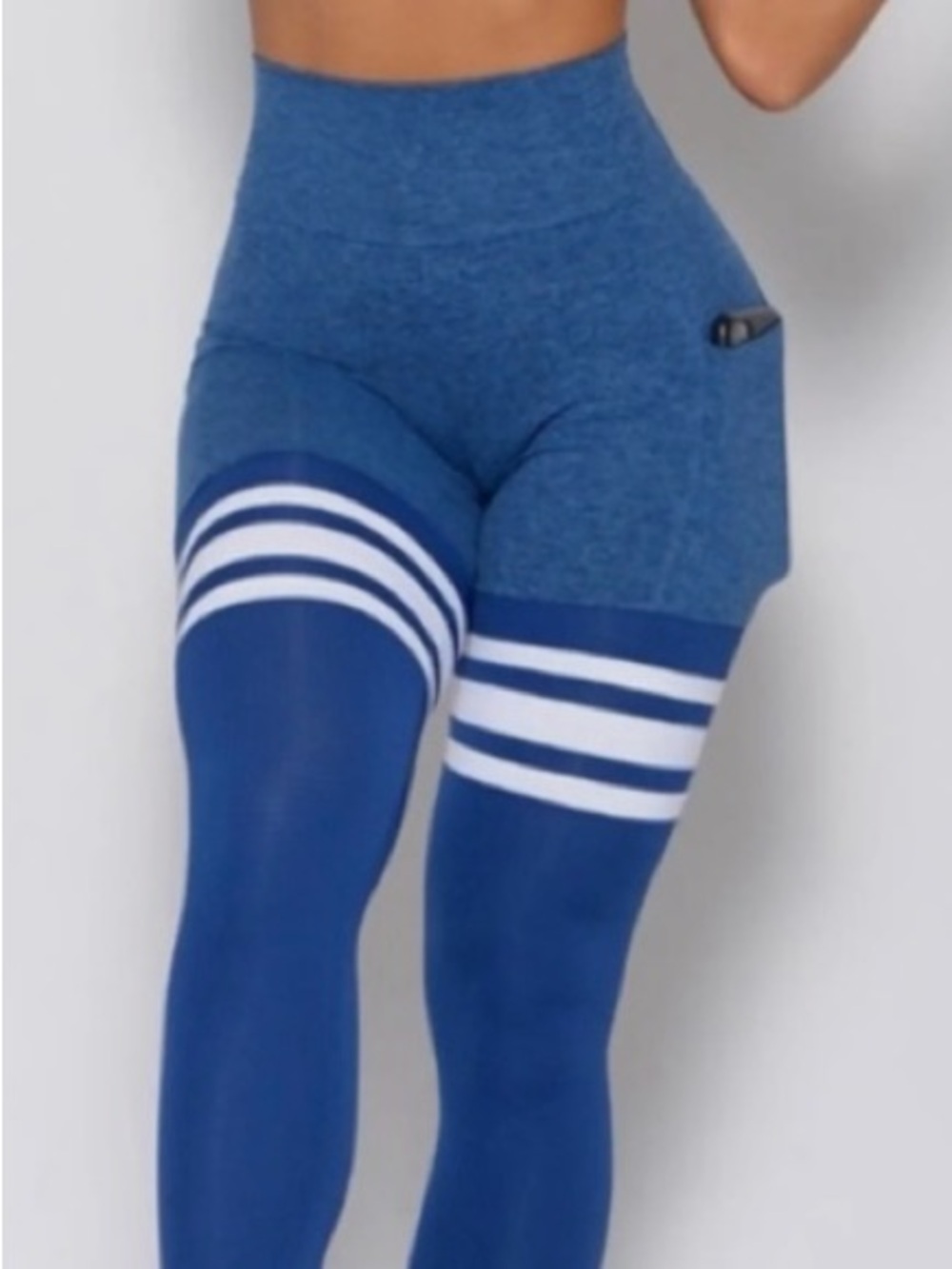 Bombshell Sportswear Blue Athletic Leggings with White Stripes - Picture 2 of 9